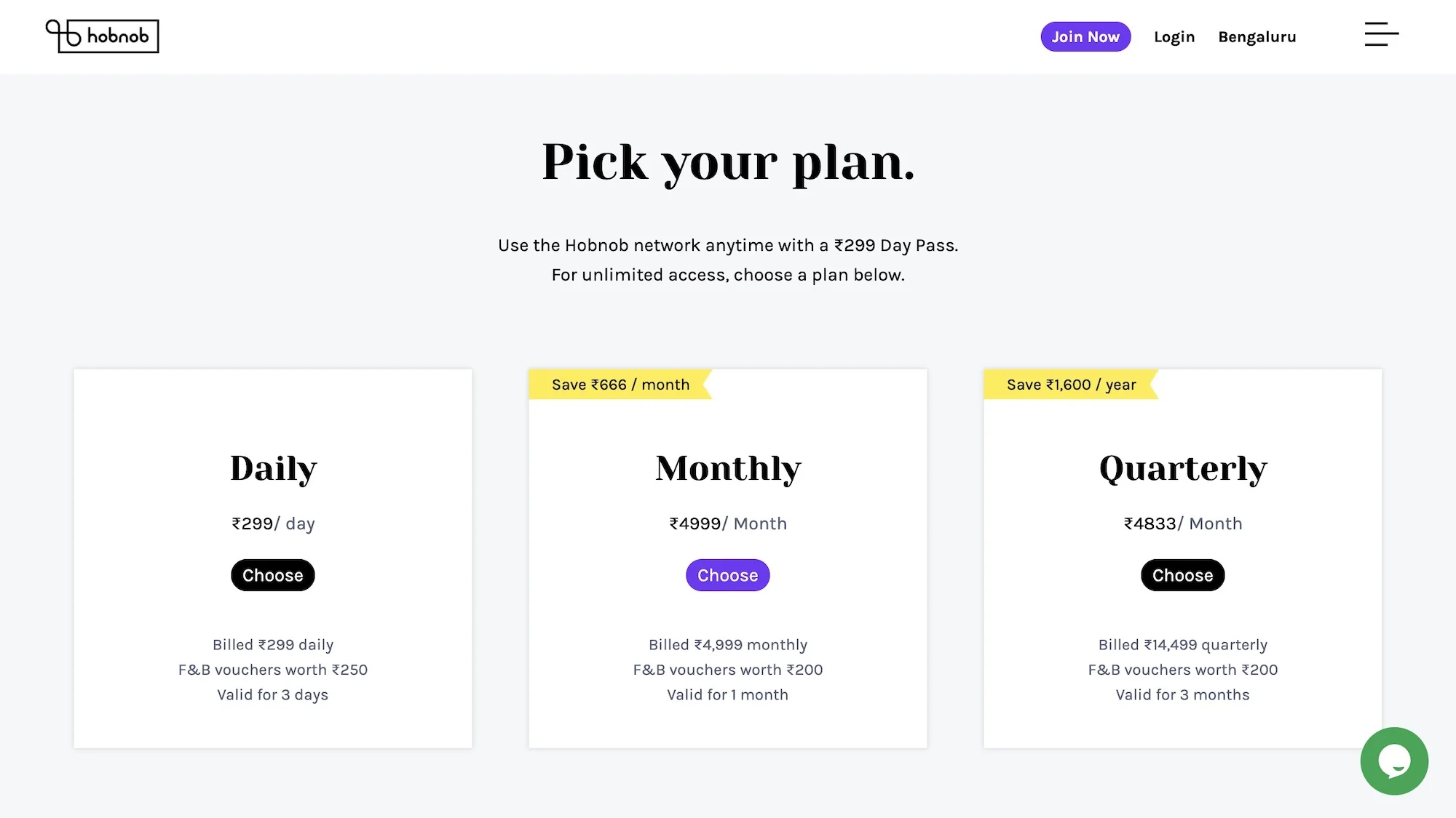 Pick your plan: daily, monthly and quarterly passes with F&B vouchers