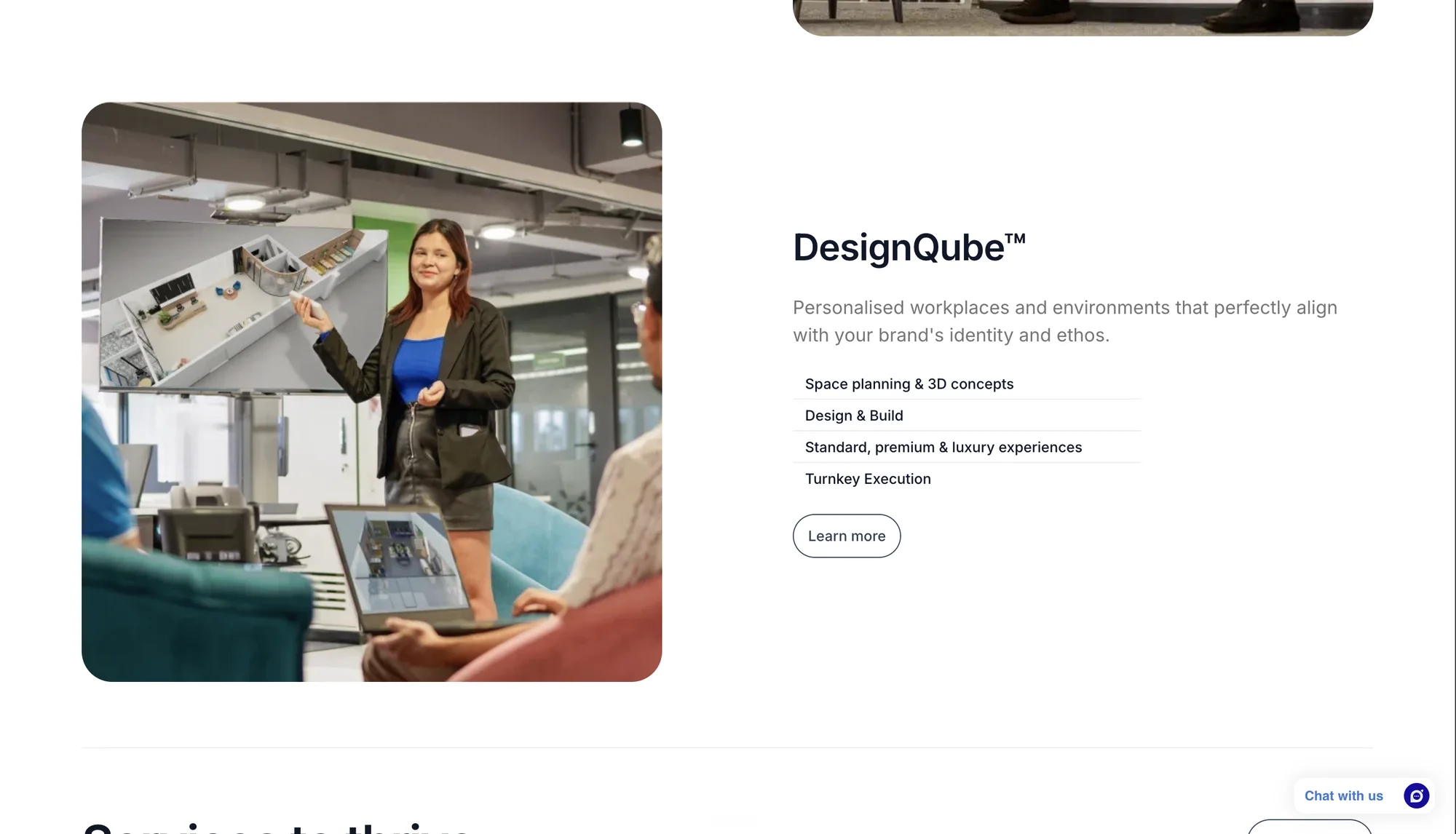 The DesignQube section: space planning, 3D concepts and turnkey office interiors