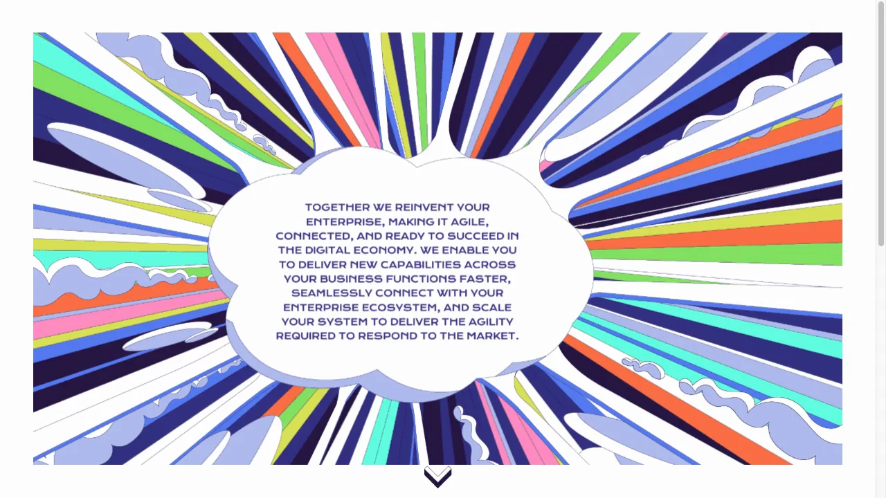 The opening page: a comic speech bubble carrying the Oracle Cloud promise, over a radial burst of orange, pink, green and indigo rays