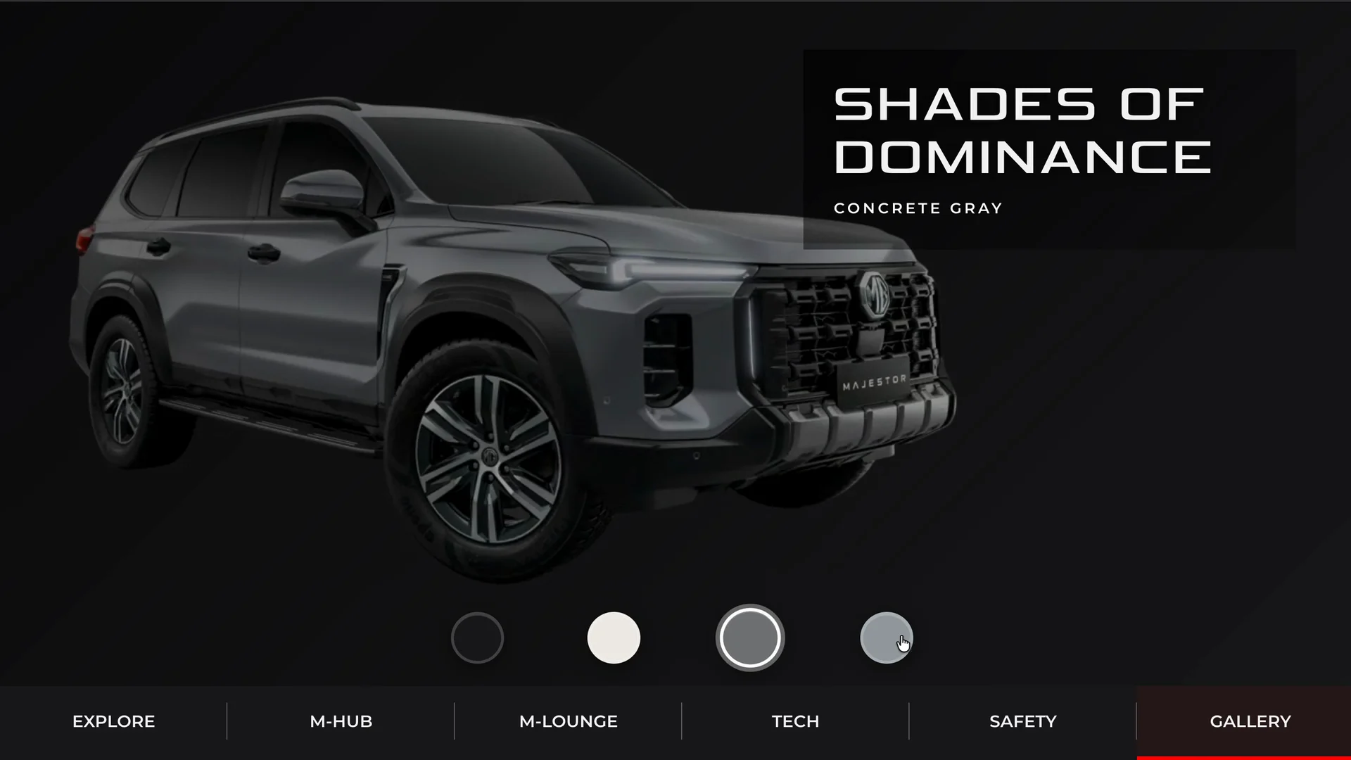 Shades of Dominance: the Majestor in Concrete Gray with colour swatches below